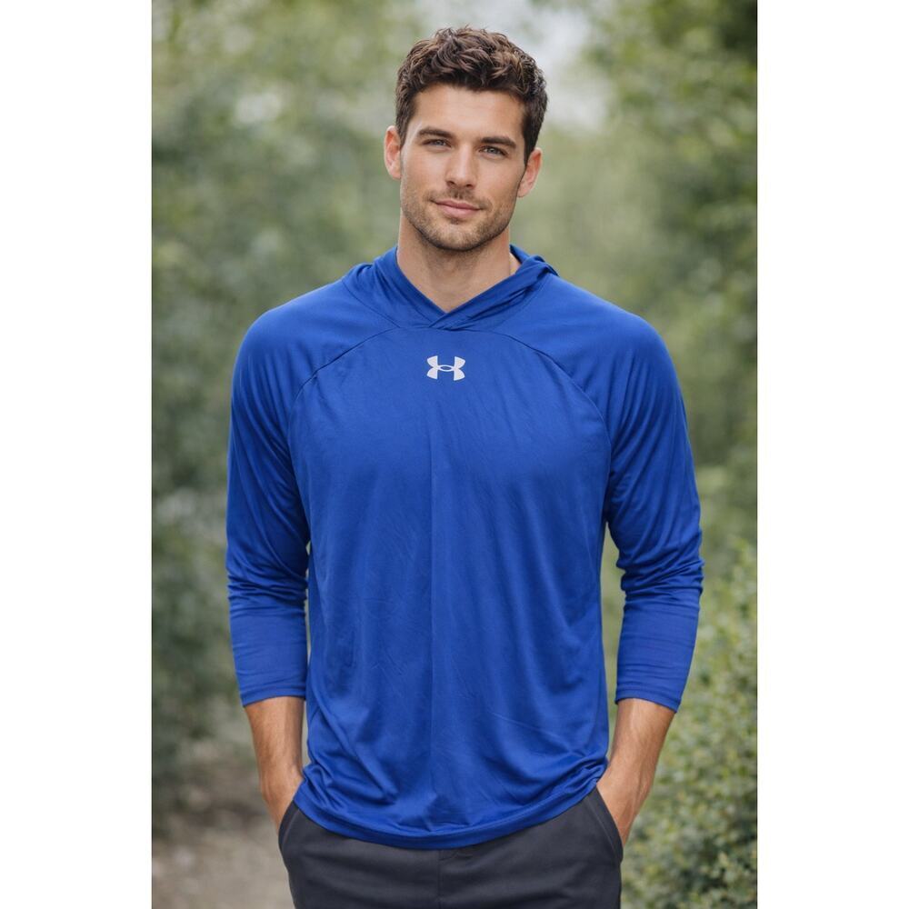 Under armour mens S hooded lightweight performance top running blue EUC small